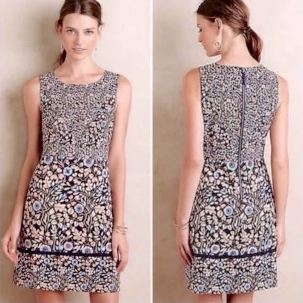 Anthropologie | Maeve Printed Blue Sheath Sleeveless Dress Size 4